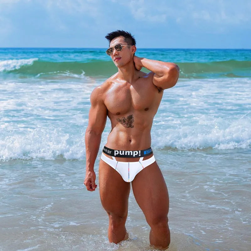 Men's modal briefs in black colour showing low-rise waist design and solid colour construction
