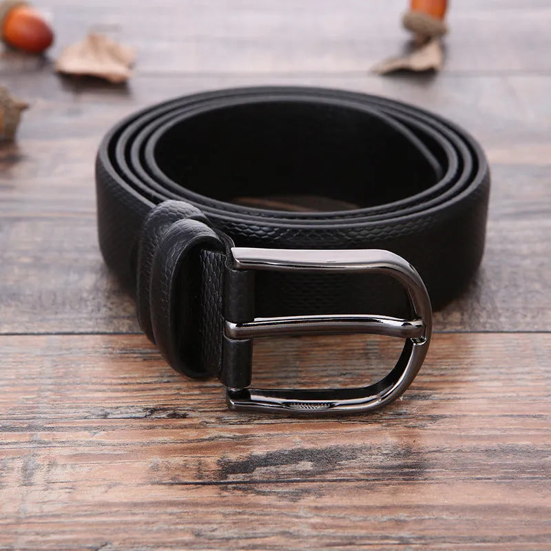 Men's business belt with alloy pin buckle and laser logo design in multiple colour options