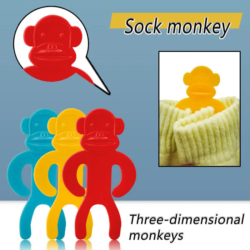 Plastic socks clips in blue, red, and yellow colours for organising laundry