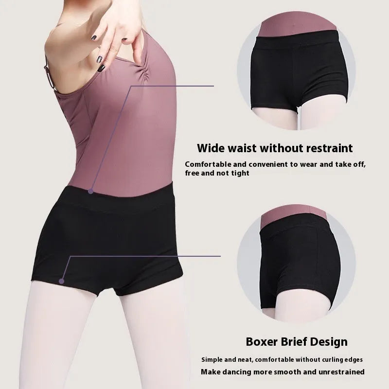 Black cotton ballet practice shorts for women in dance and fitness activities