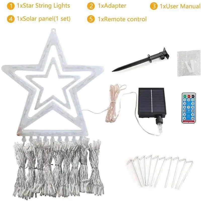 LED five-pointed star waterfall light, 1000 mm, PVC shell, IP44, warm white or four-colour, indoor outdoor decoration