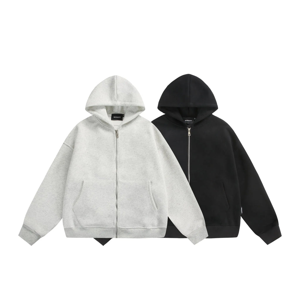 Solid colour cardigan coat with back bag design in cotton blend fabric