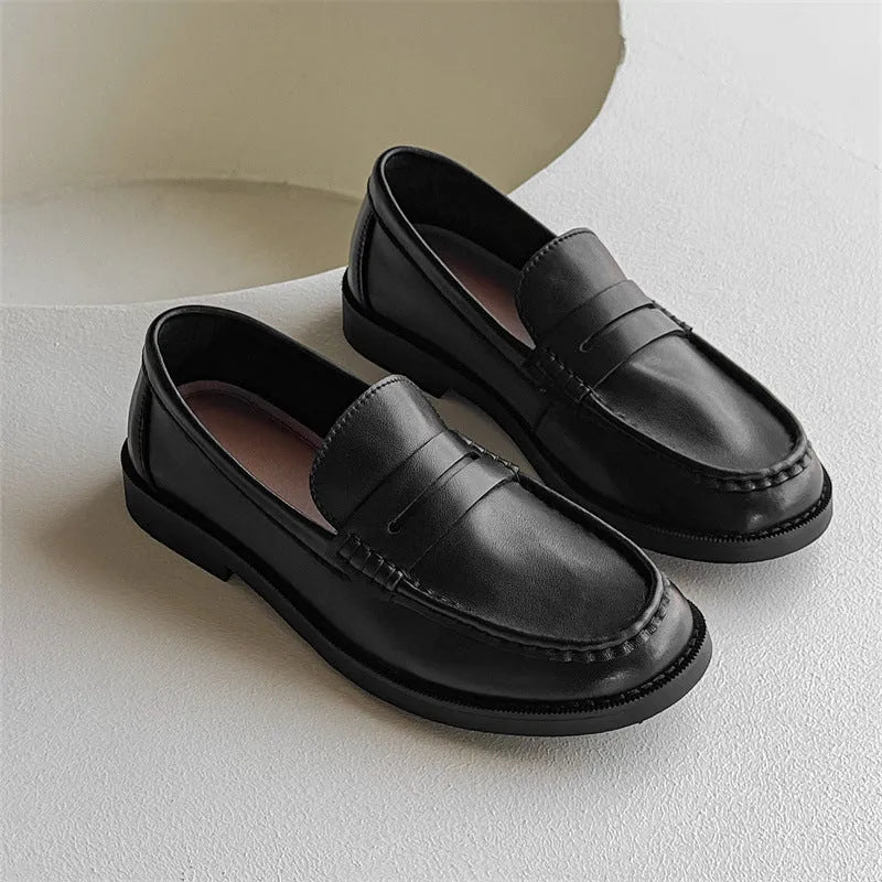 Men's slip-on casual shoes in microfiber, shown in apricot colour with a rubber sole.