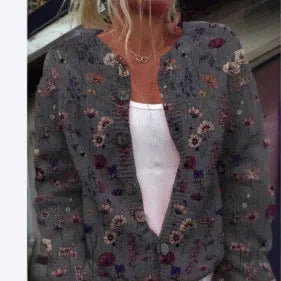 Women's 3D digital print cardigan coat in polyester fabric with loose style and long sleeves