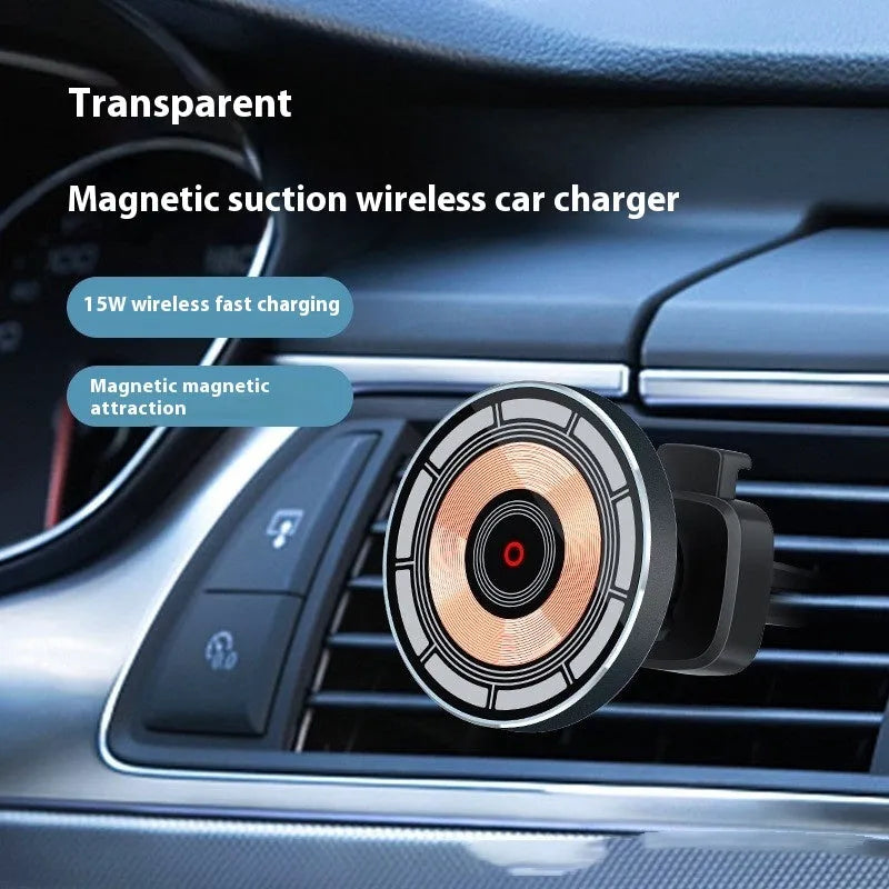 Black car magnetic wireless charger support in aluminium alloy and ABS with USB-C input and 76 x 60 x 60mm bare metal size