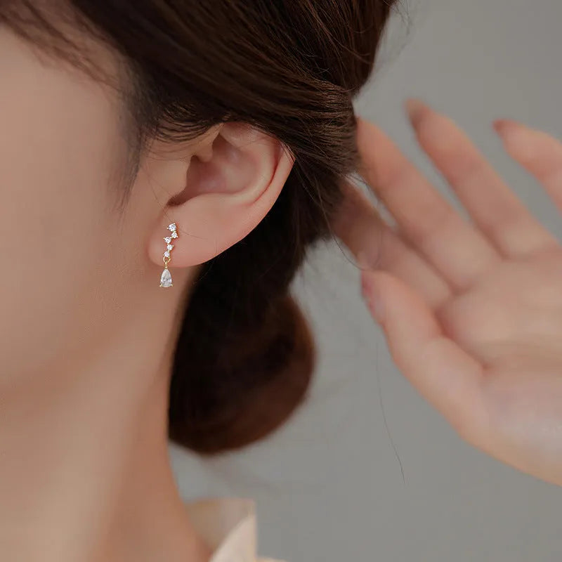 925 sterling silver water drop zircon earrings for women in gold or white gold colour with geometric shape