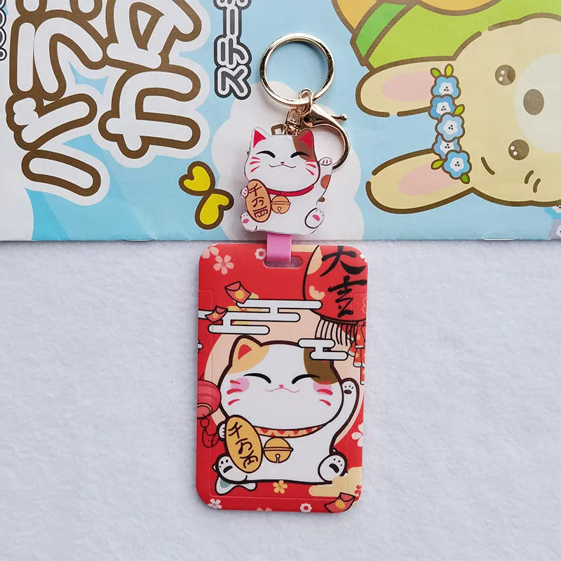 Lucky Cat cartoon design plastic certificate sleeve with a metal ferrule pendant attached.