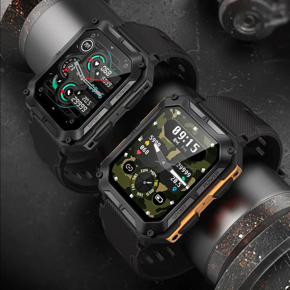 Square aluminium alloy smart watch with Bluetooth call on a silicone sports strap, compatible with iOS