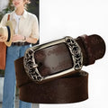 Thin black PU leather decorative belt with alloy buckle for jeans