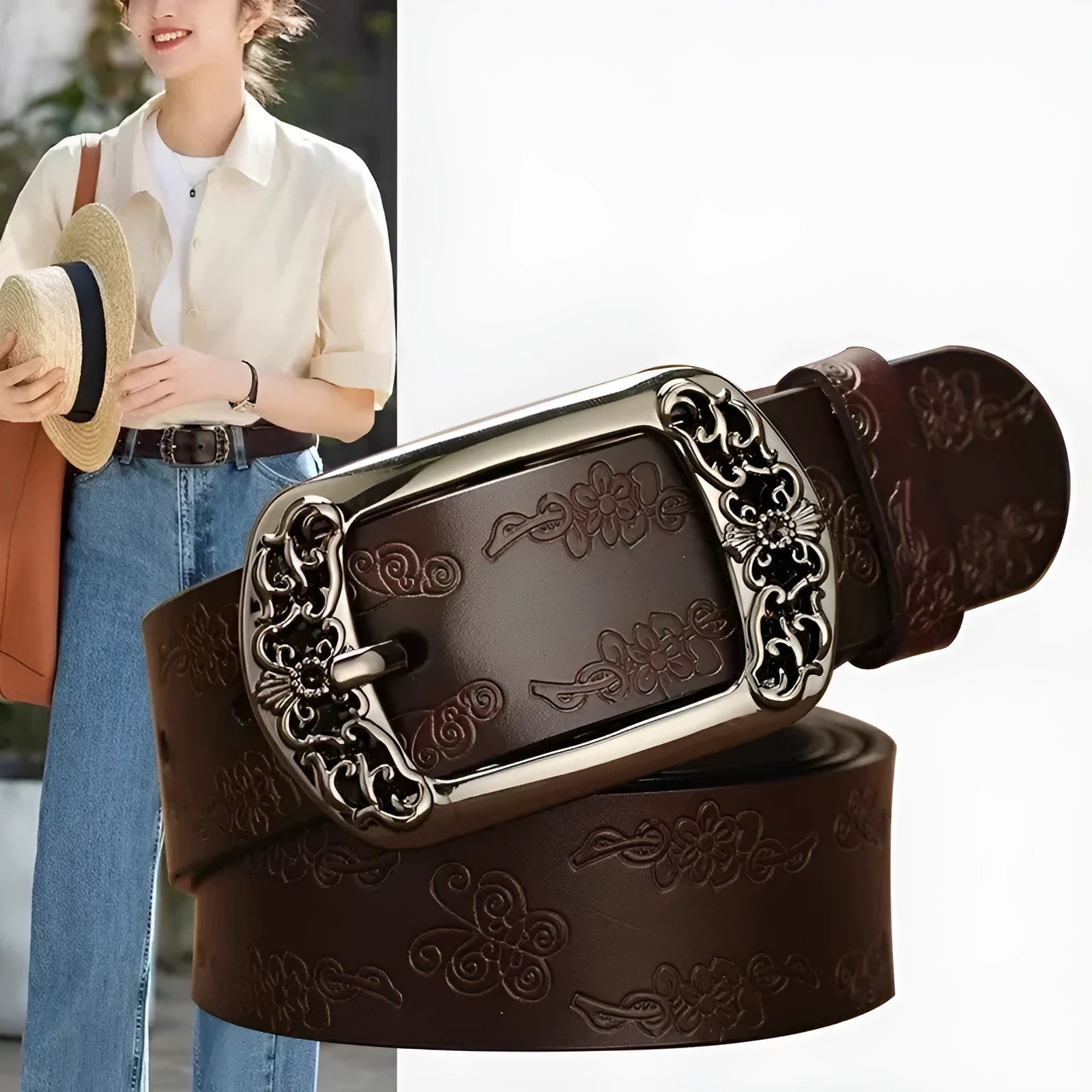 Thin black PU leather decorative belt with alloy buckle for jeans