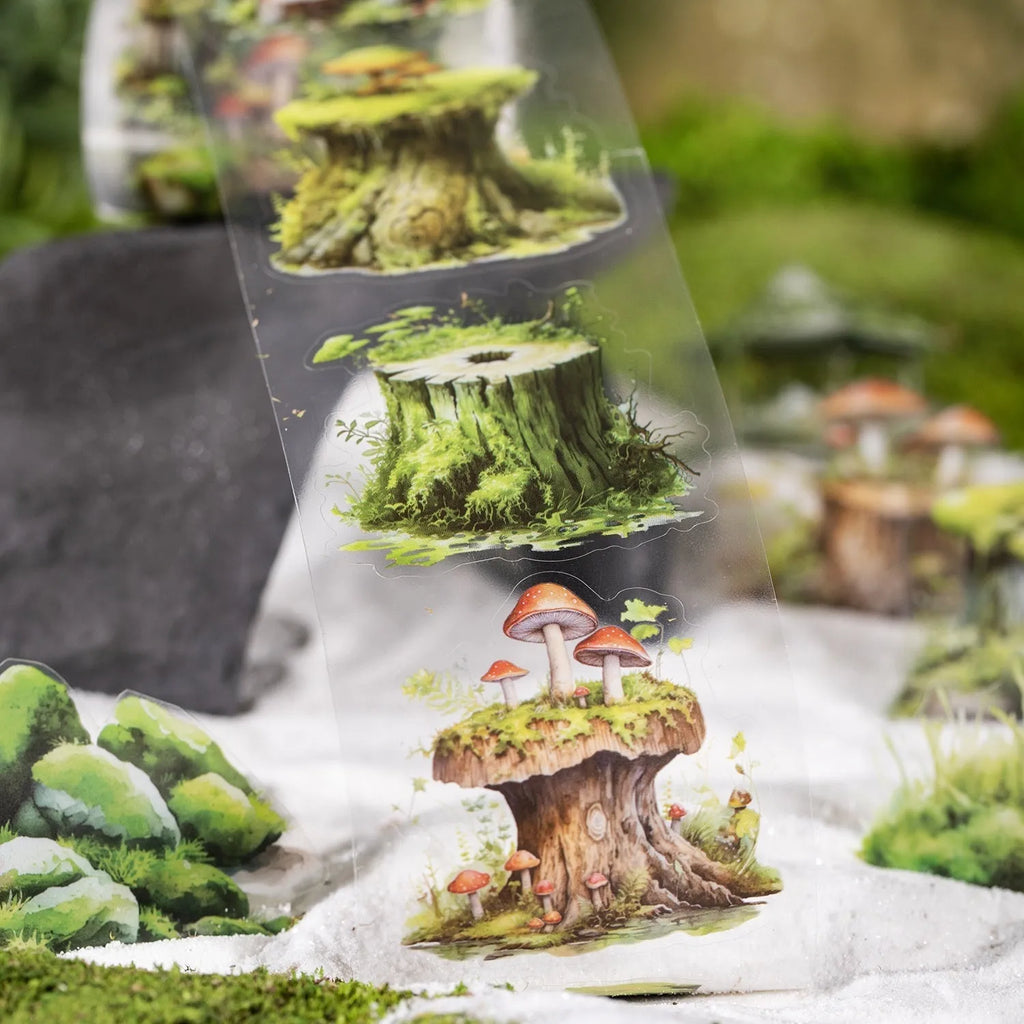 Forest Moss Series DIY decorative sticker roll set with artificial moss and wooden pieces for craft scenes