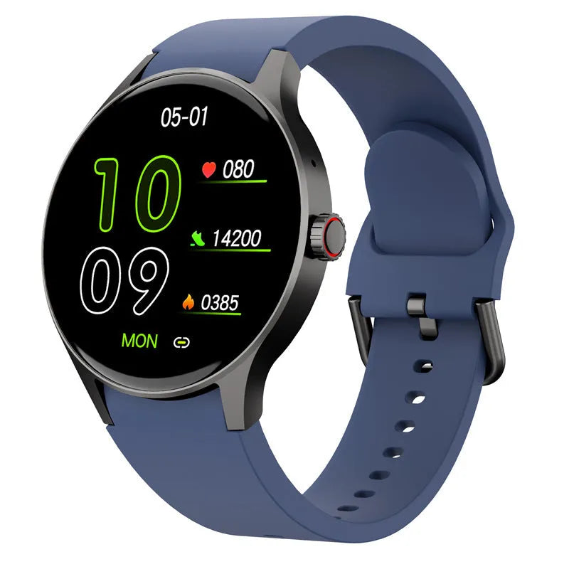 Men's and women's smart Bluetooth sport watch with 1.43-inch round screen in black, blue, pink, or red colour options
