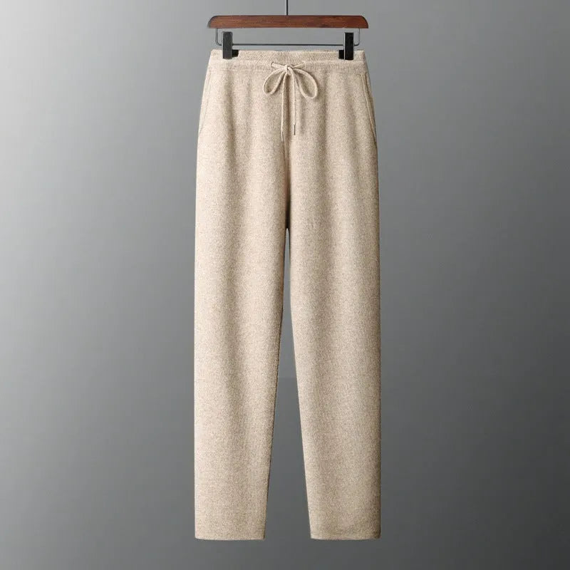 Men's double-strand thickened wool suit cardigan in light camel, dark gray, and black, long sleeve knitwear with trousers, Asian sizes.