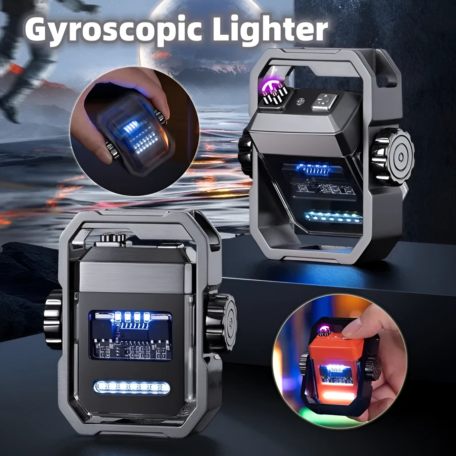 Qidian X12 mecha double arc electric lighter with gyroscope mechanism in zinc alloy construction