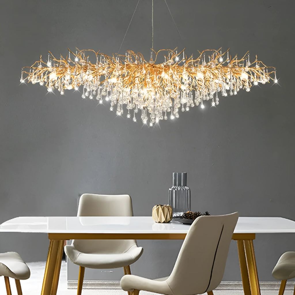 Crystal ceiling lamp with aluminium body, electroplated finish, and sixteen lamp holders