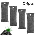 Black, blue, green, and grey linen charcoal deodoriser bags for shoes and household odour removal.