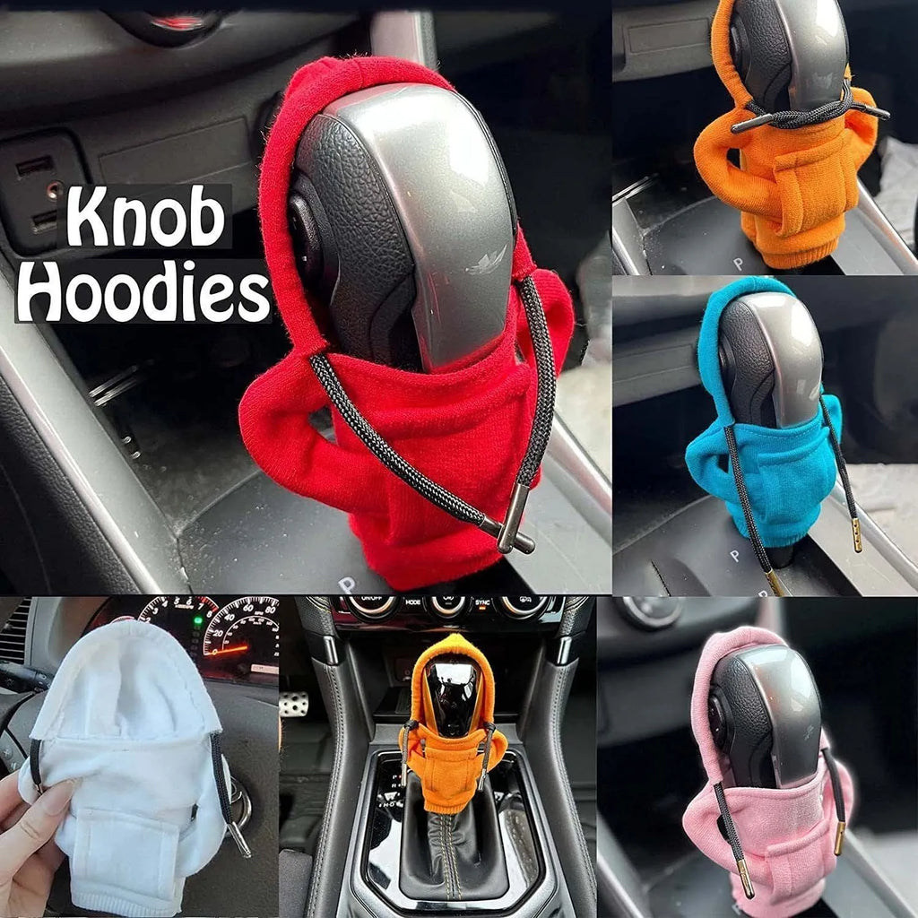 Gear shift knob hoodie cover in multiple colours showing 13x8cm dimensions and cloth material