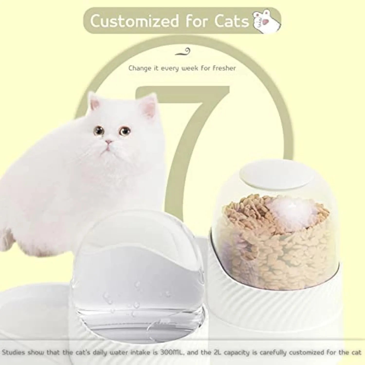 White gravity cat feeder and water dispenser set with wave-shaped design, disassembled showing cleaning access
