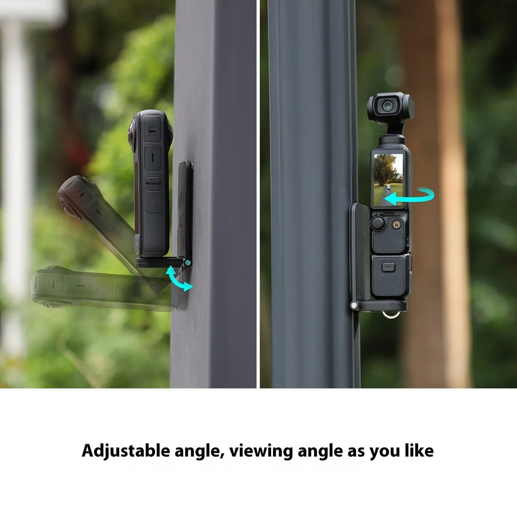 Black plastic magnetic desktop bracket and handle for Insta360 X4 action camera.
