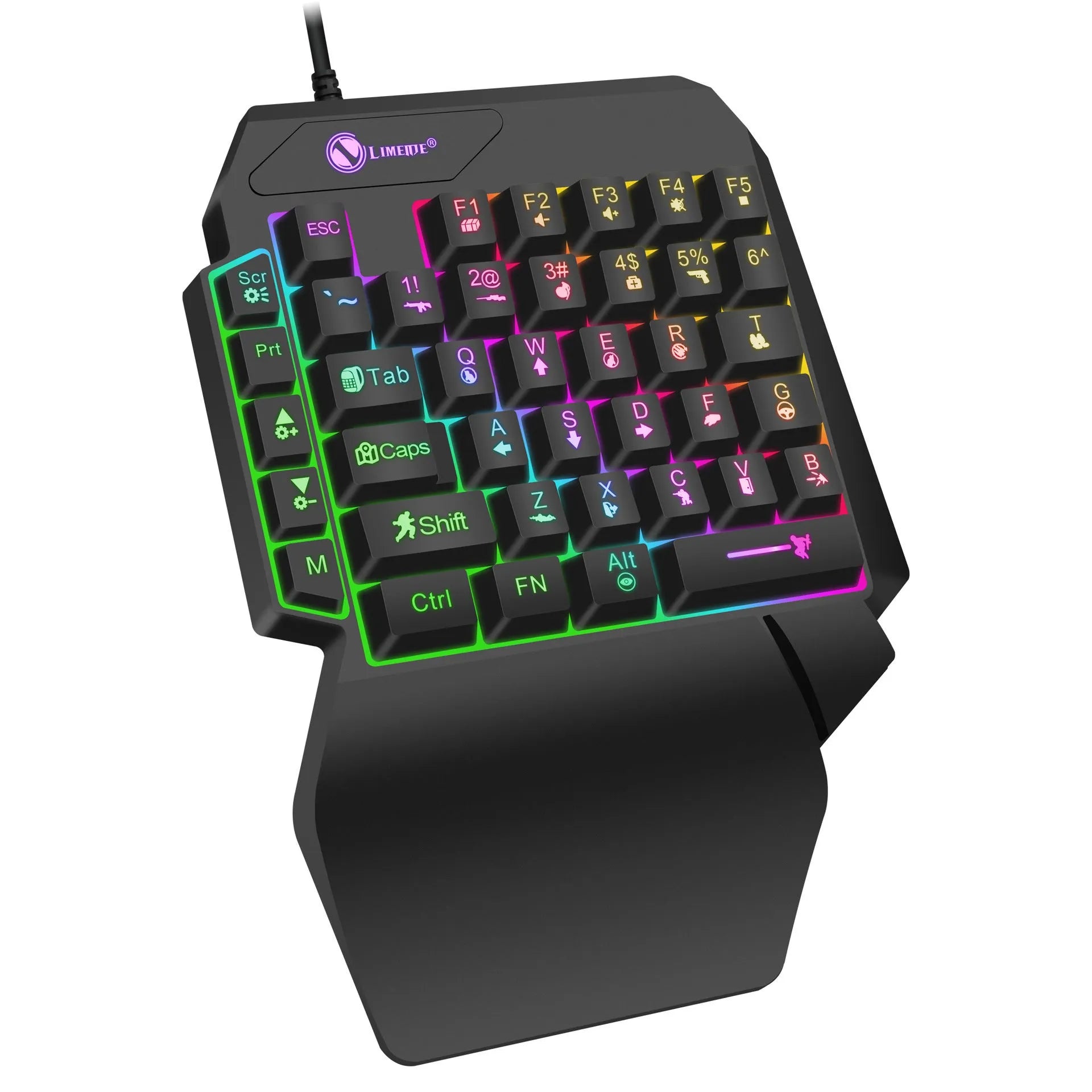 GK103S blue backlit one-handed mechanical gaming keyboard with mouse converter on gaming desk
