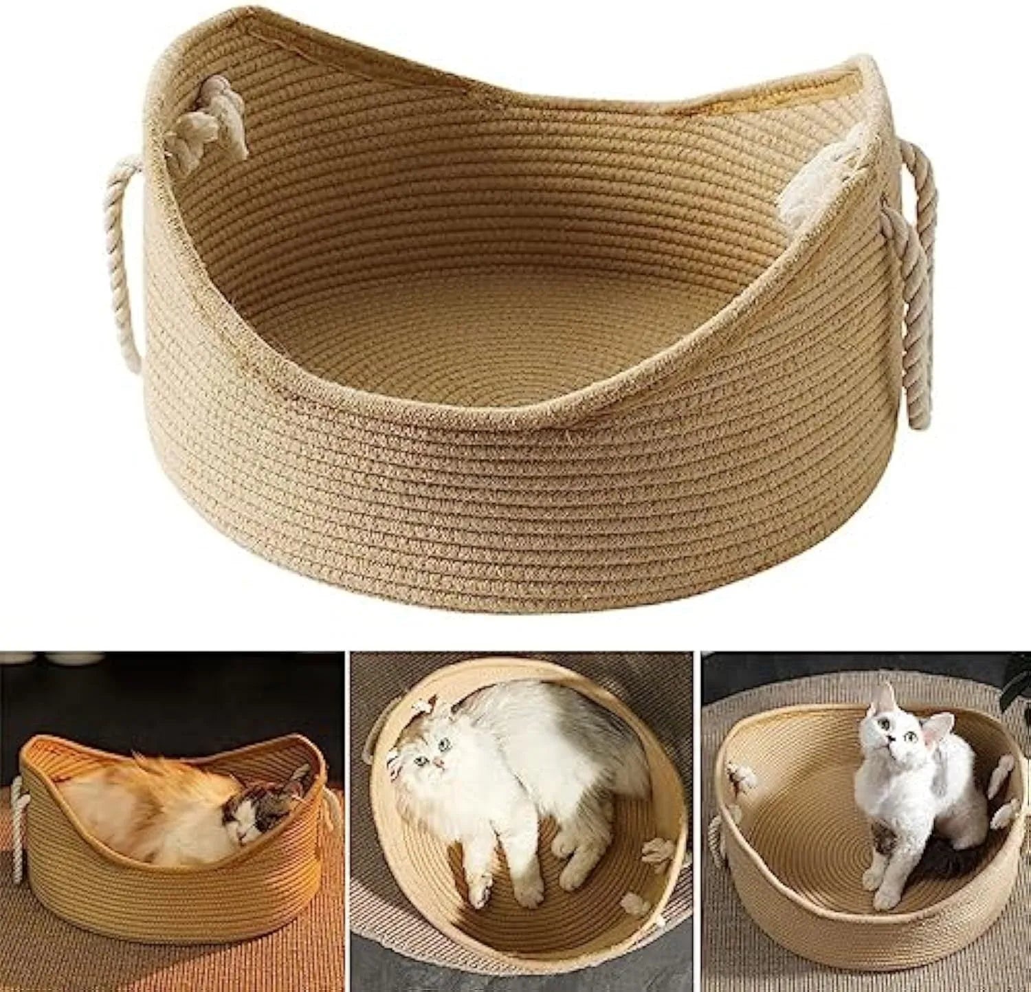 Wicker cat bed basket with corrugated scratching board, dimensions 40x40x20cm or 50x50x20cm, for feline resting and claw maintenance
