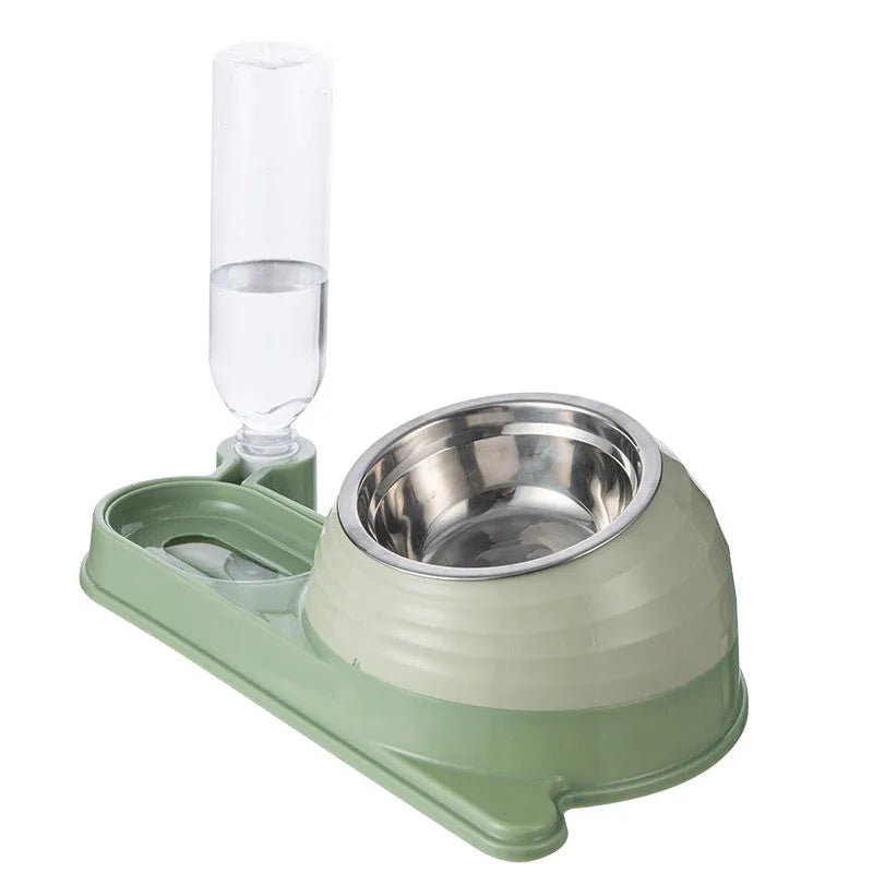 Brown elevated cat bowl with water dispenser, food-grade materials, automatic 2-3 day water supply