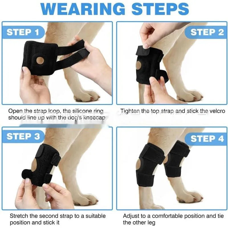 Black dog leg guard with adjustable straps for joint support during ACL tear recovery