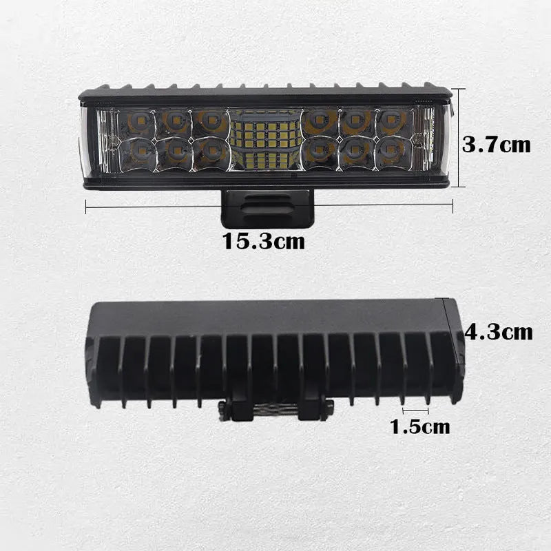 Black aluminium LED strip work light with straight-line shape measuring 153mm long