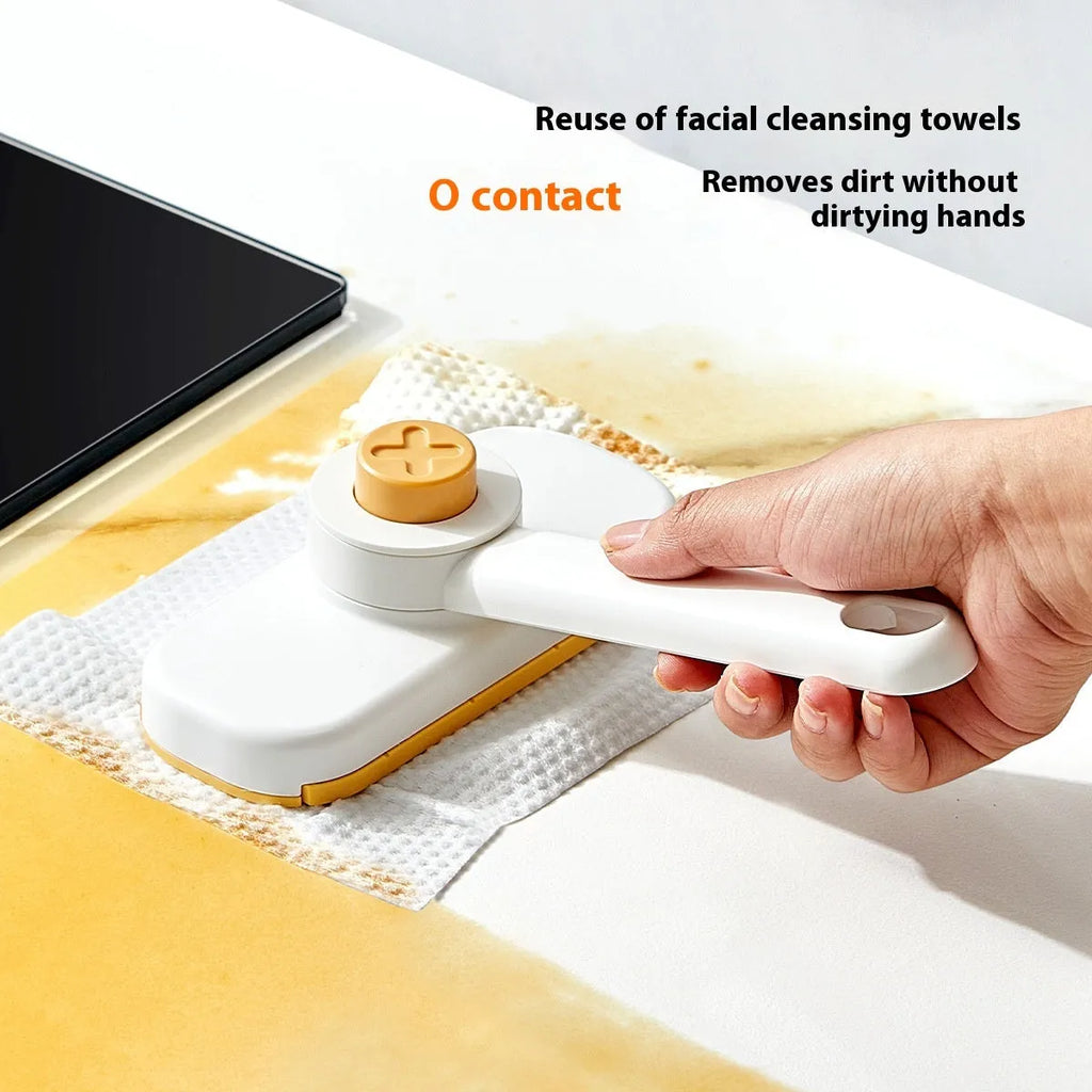 Rotatable washcloth mop cleaning brush in ABS, 15 x 5.5 x 19.5cm, grey or orange, with 50 replacement cloths