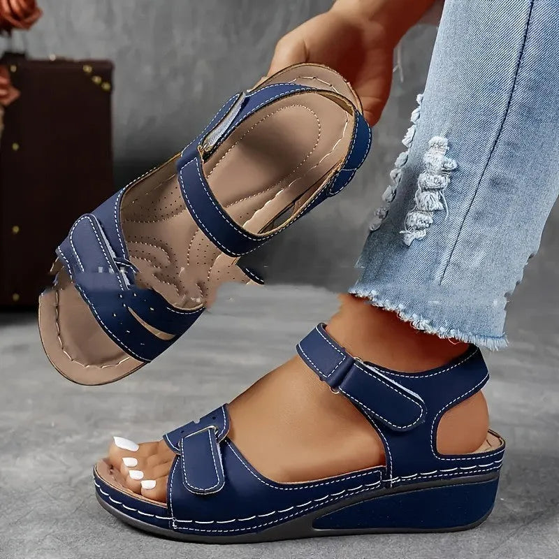 Women's plus size strap sandals with thick composite soles and adjustable Velcro fastening
