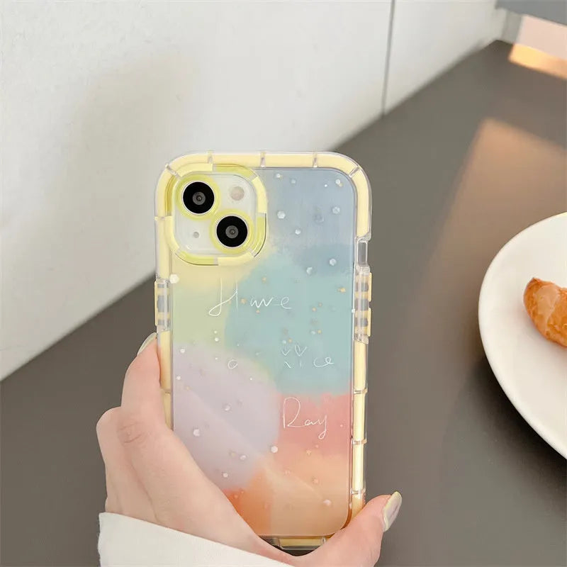 Minimalist contrast colour silicone phone case for iPhone 14 with yellow edge detail