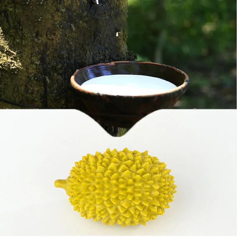 Durian-shaped dog chew toy in yellow with raised surfaces for teeth cleaning