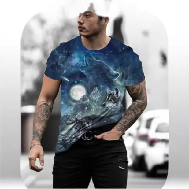 Men's short-sleeved T-shirt with 3D animal print design in multiple colour options