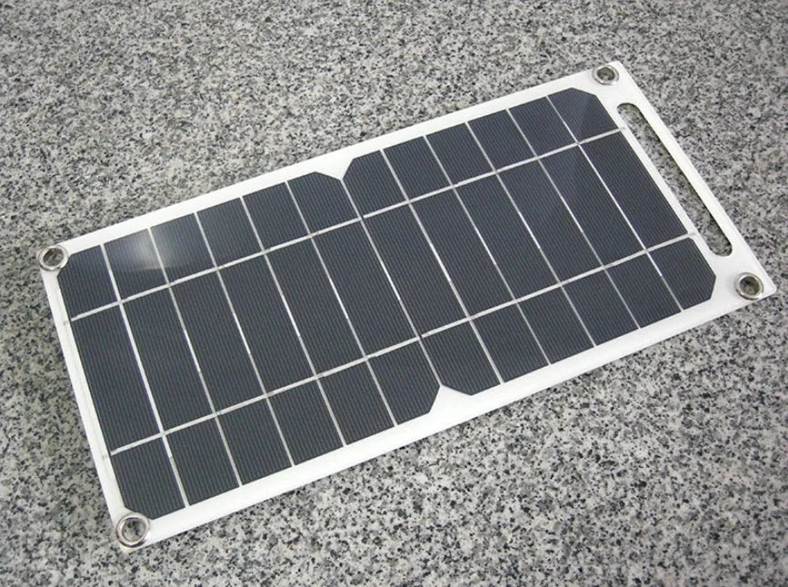 Semi-flexible 5V 6W single crystal solar panel with PET packaging and integrated voltage regulator, 128g