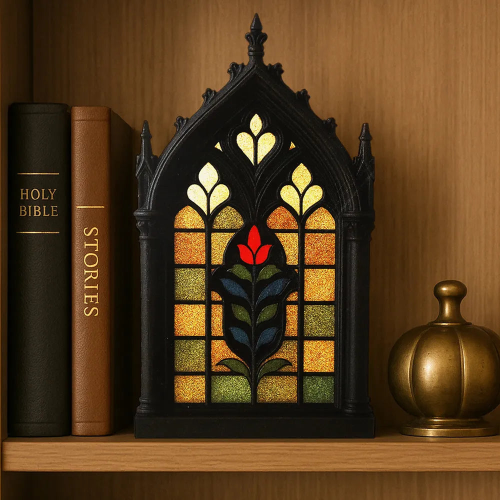 Black rustic wooden Gothic-style door frame wall rack for storage and decoration.