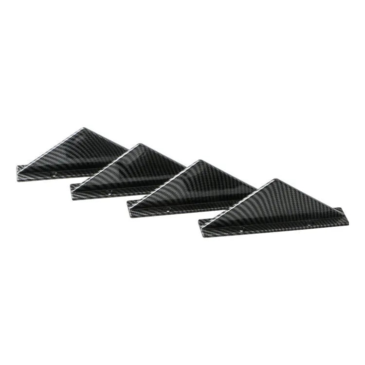 Set of four universal triangle car rear spoilers in ABS plastic on a white background.
