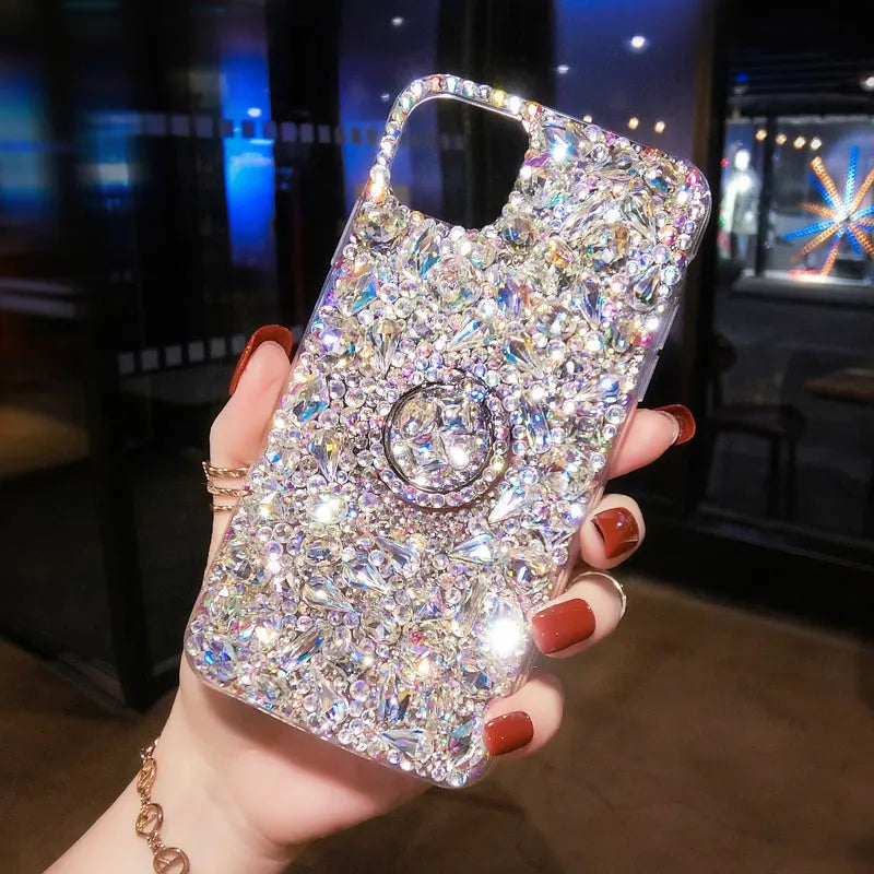 Luxury colour diamond acrylic phone case with bracket for Samsung Galaxy phones.