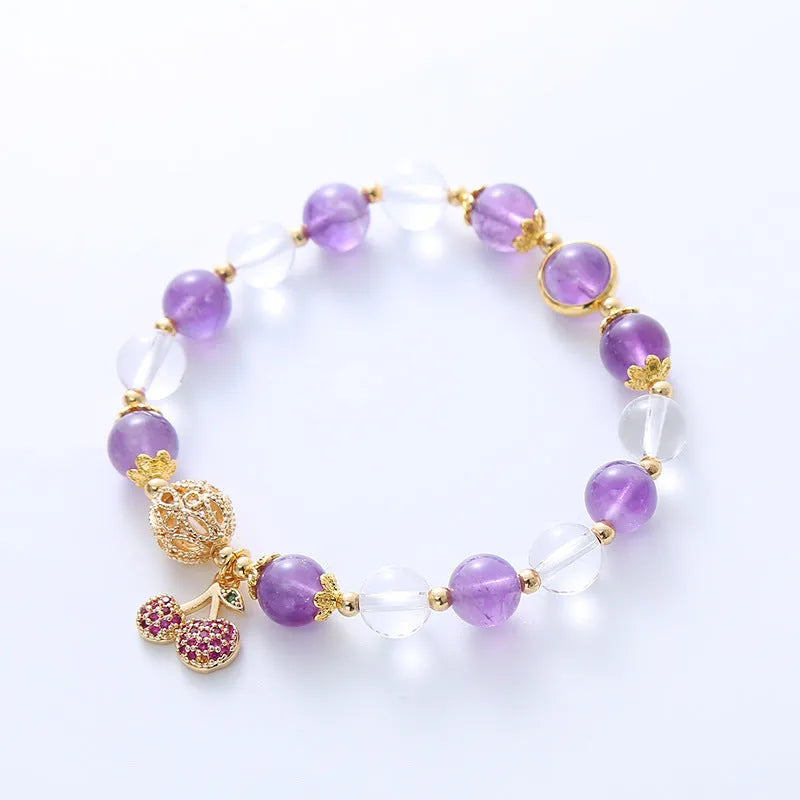 Purple crystal bracelet with cherry flower design and micro-inlaid amethyst details
