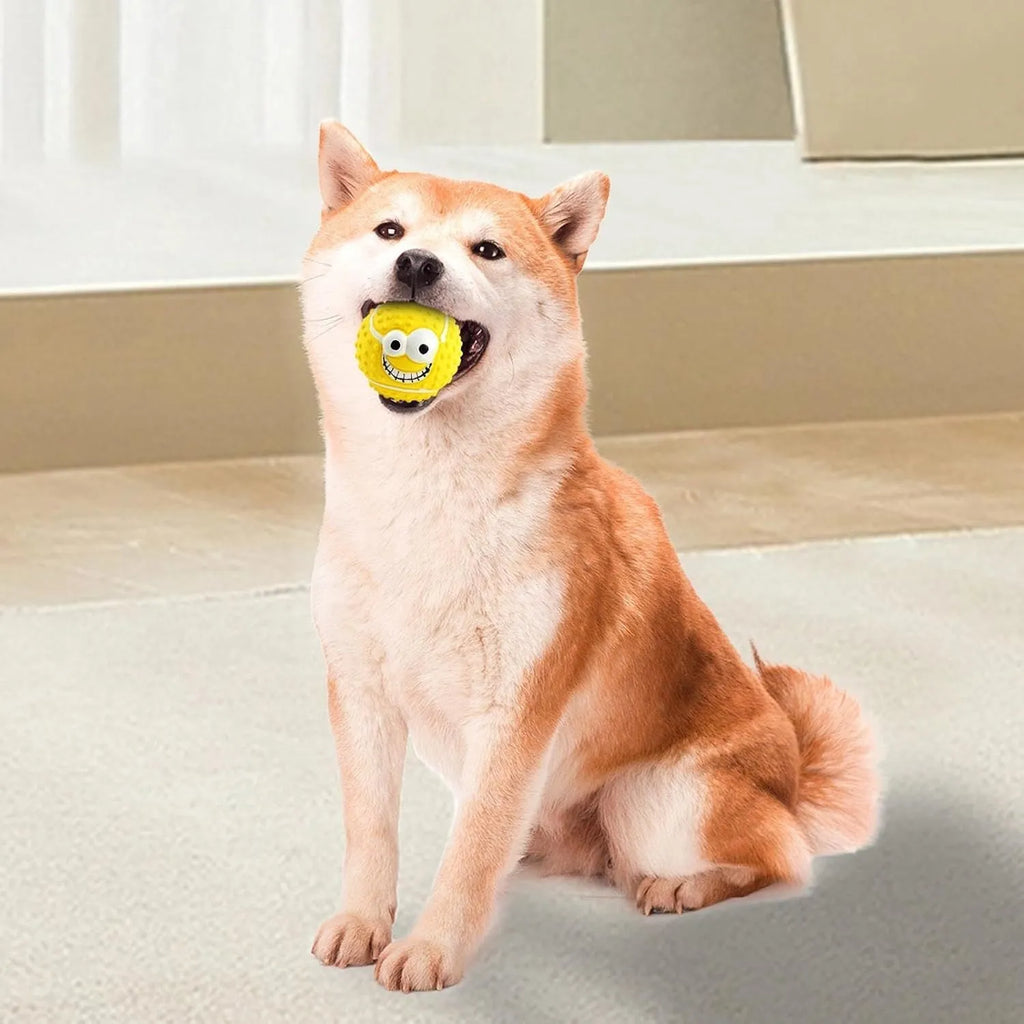 Green orange yellow latex smile face dog balls with squeaker for small medium pets
