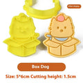 Three-dimensional press mould for creating puppy-shaped biscuits with seven design options including birthday hats