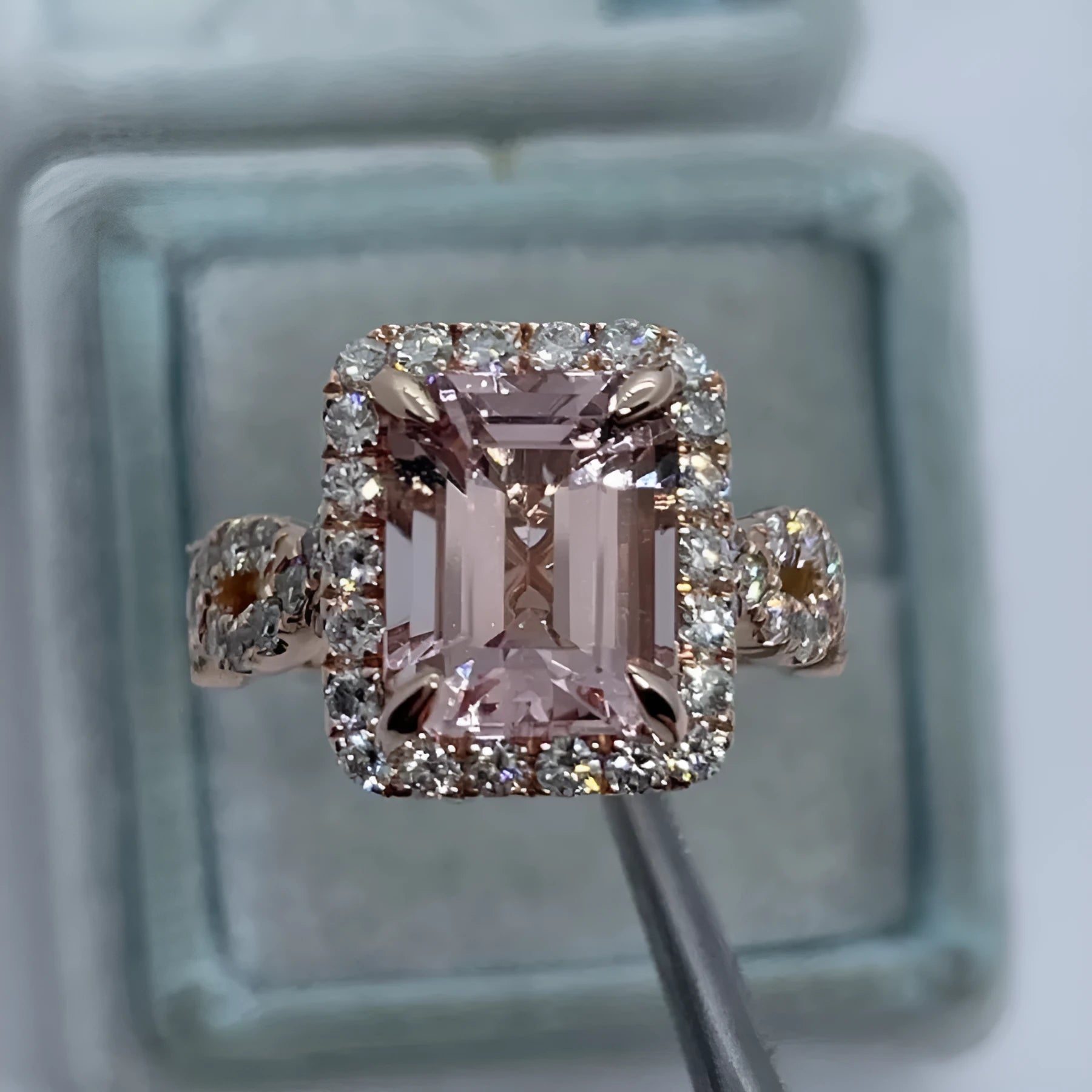 Rose gold electroplated alloy ring with geometric shape design showing angular lines and metallic finish