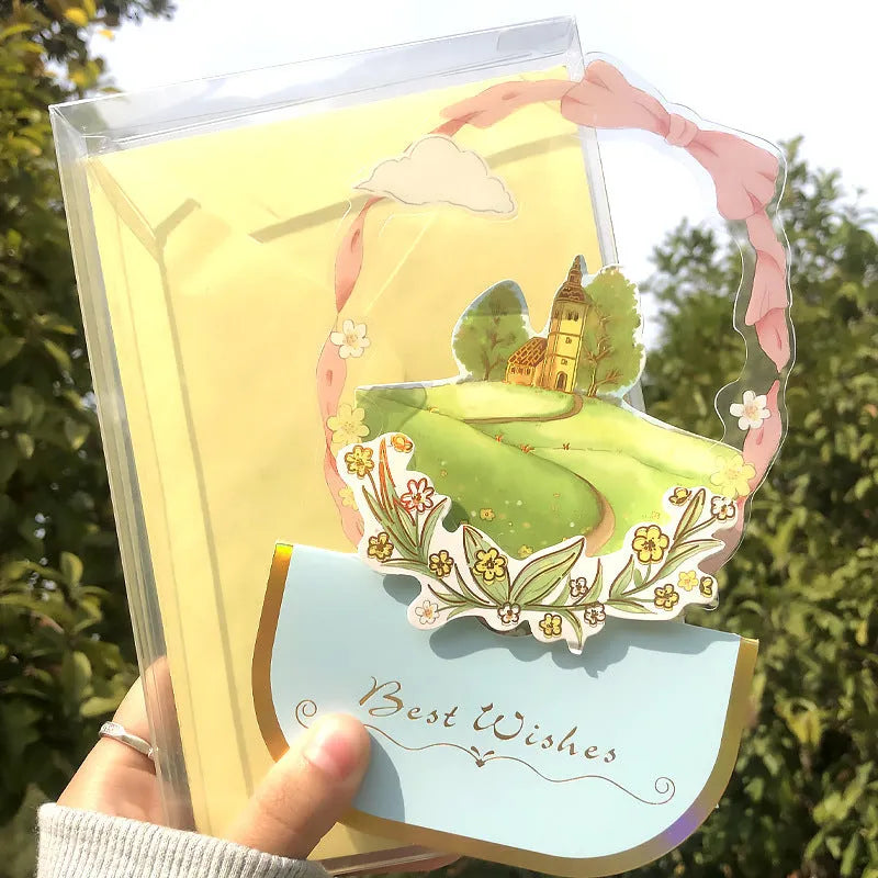 Handmade 3D butterfly greeting card showing stand-up design with artificial flowers on coated paper