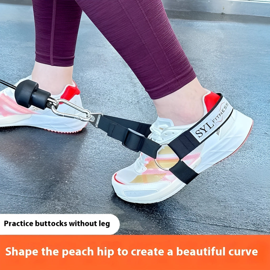 Gantry frame ankle strength strap with adjustable buckle shown in black, grey, and pink colour options