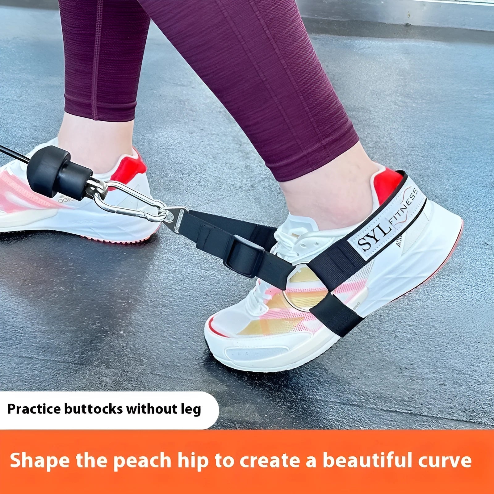 Gantry frame ankle strength strap with adjustable buckle shown in black, grey, and pink colour options