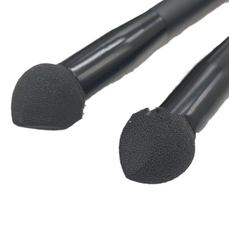 Black wooden handle concealer brush with sponge tip applicator for dark circle coverage