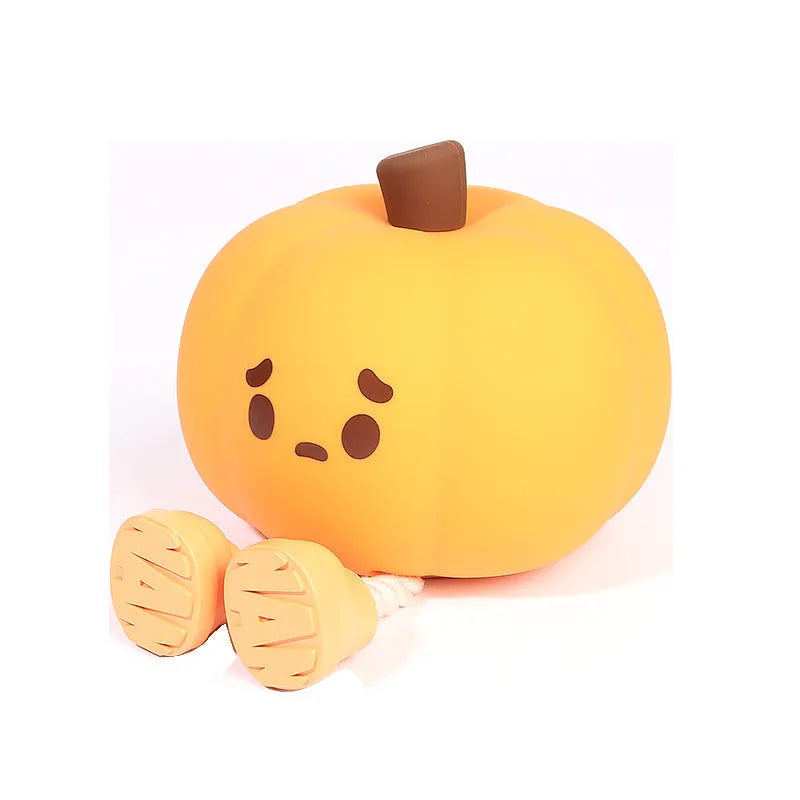 Soft silicone pumpkin night light with USB rechargeable battery and touch dimming controls