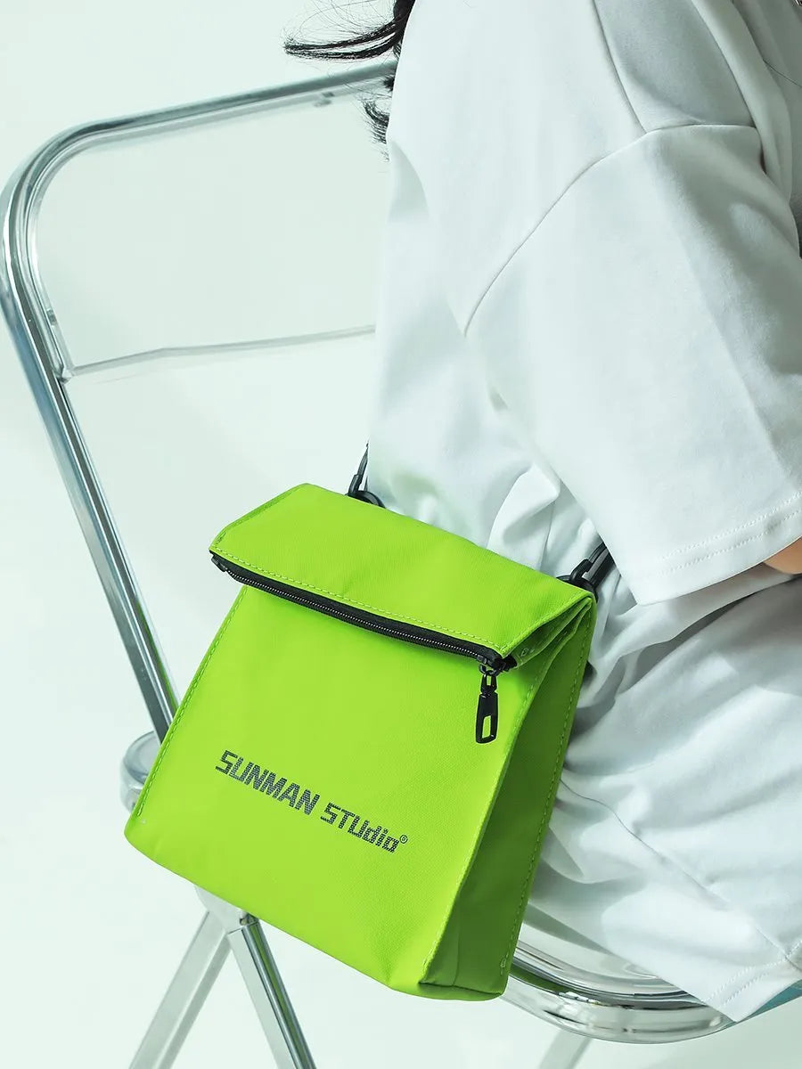 Polyester messenger bag backpack with sewing line detailing in street trend style