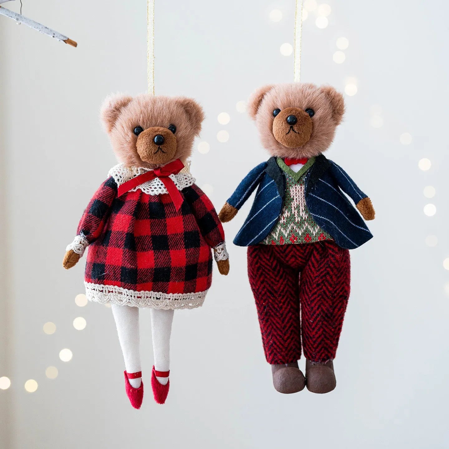 Plush bear doll in cotton suit with plaid design, 30 cm tall, available as princess bear or gentleman bear
