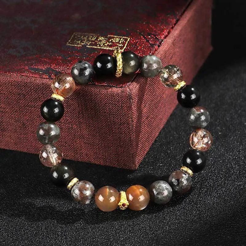 Black Sunstone flame stone same bracelet manual craftsmanship unisex couple design