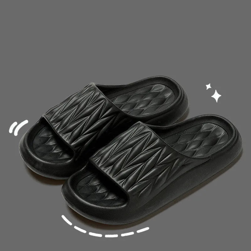 Leaf texture pattern EVA slippers showing moulded sole design for indoor non-slip use